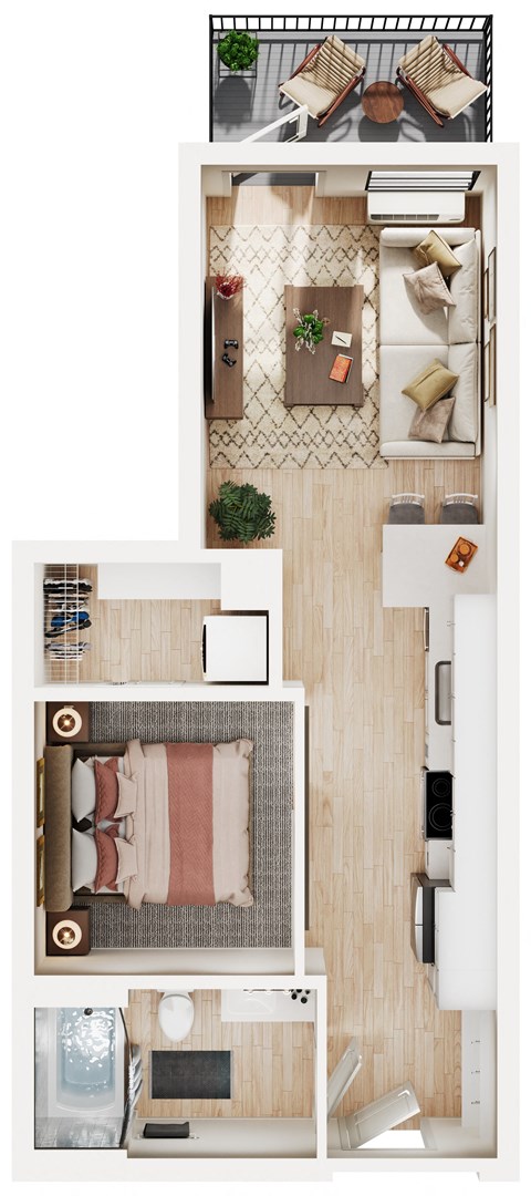 Floor plan for 1 bed, 1 bath, 504 sqft